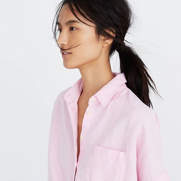 EUC Women's Madewell Tie Front Waist Button Front Top Blouse Shirt Pink MEDIUM - Picture 3 of 6